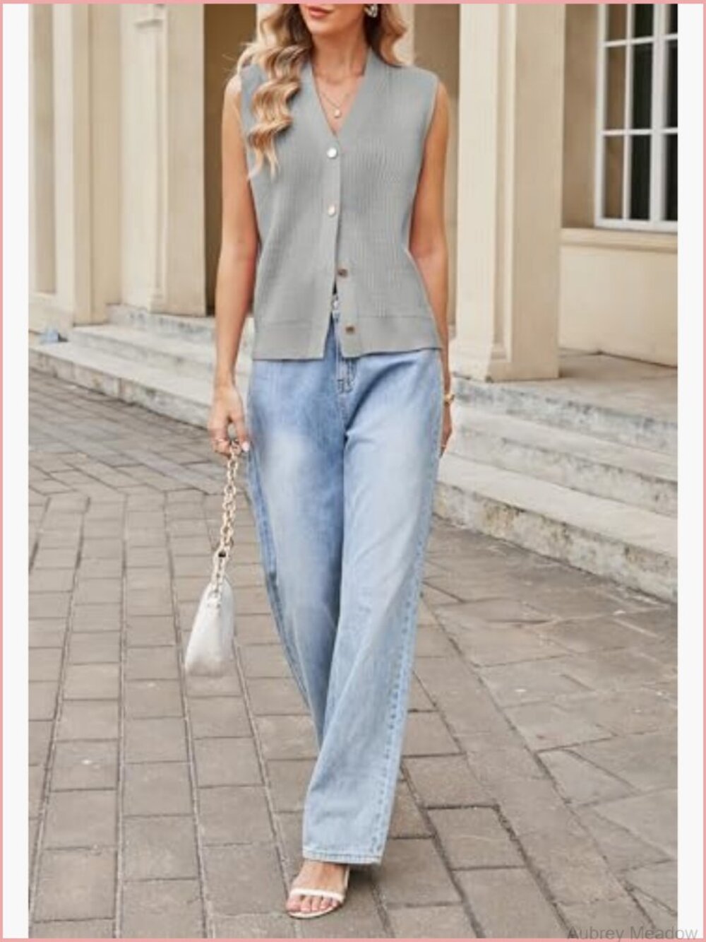 Sleeveless Cardigan Sweater Vest V-Neck Button Front Knit Tank Top - Picture 5 of 6